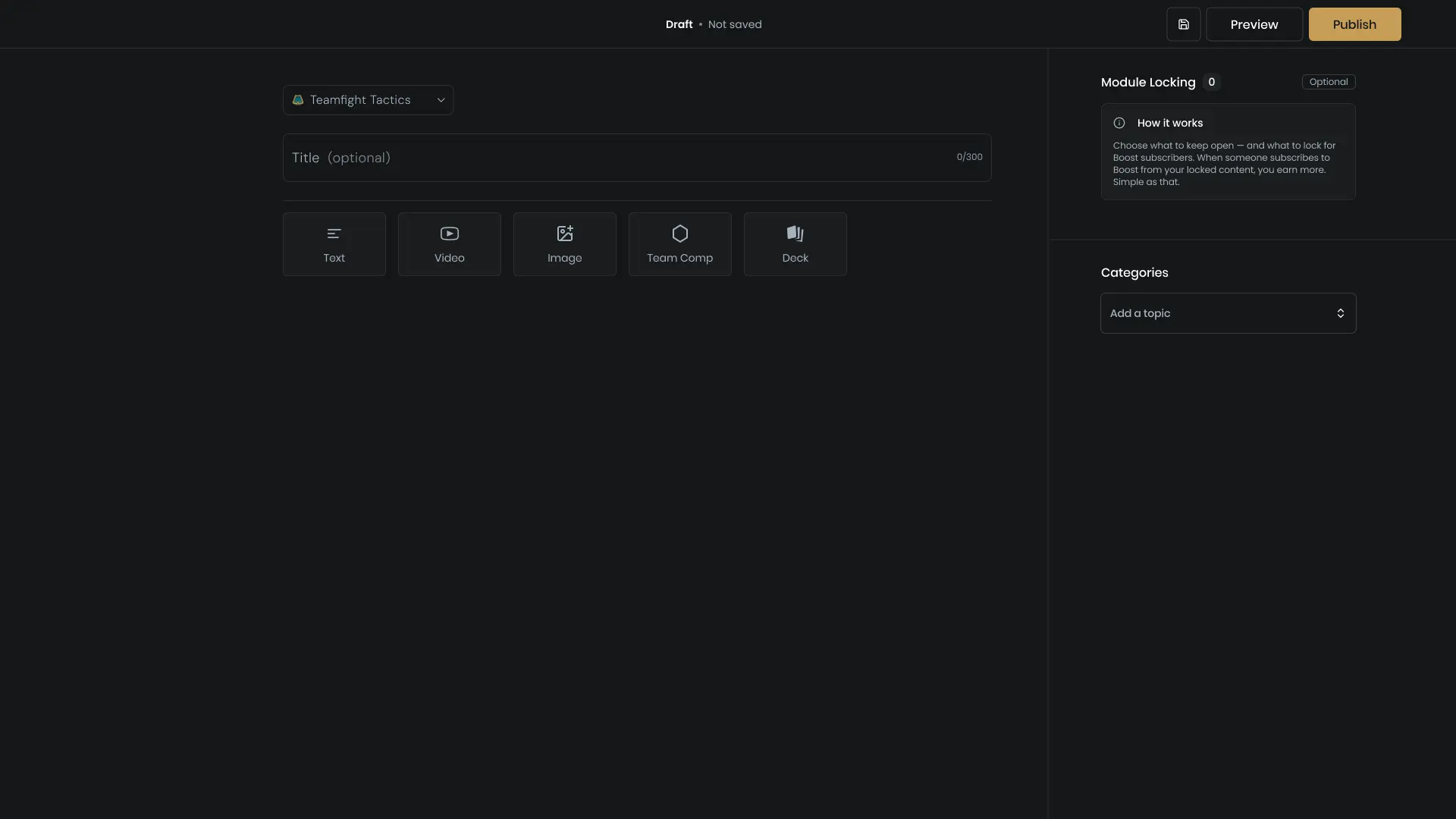Empty content builder showing modular structure